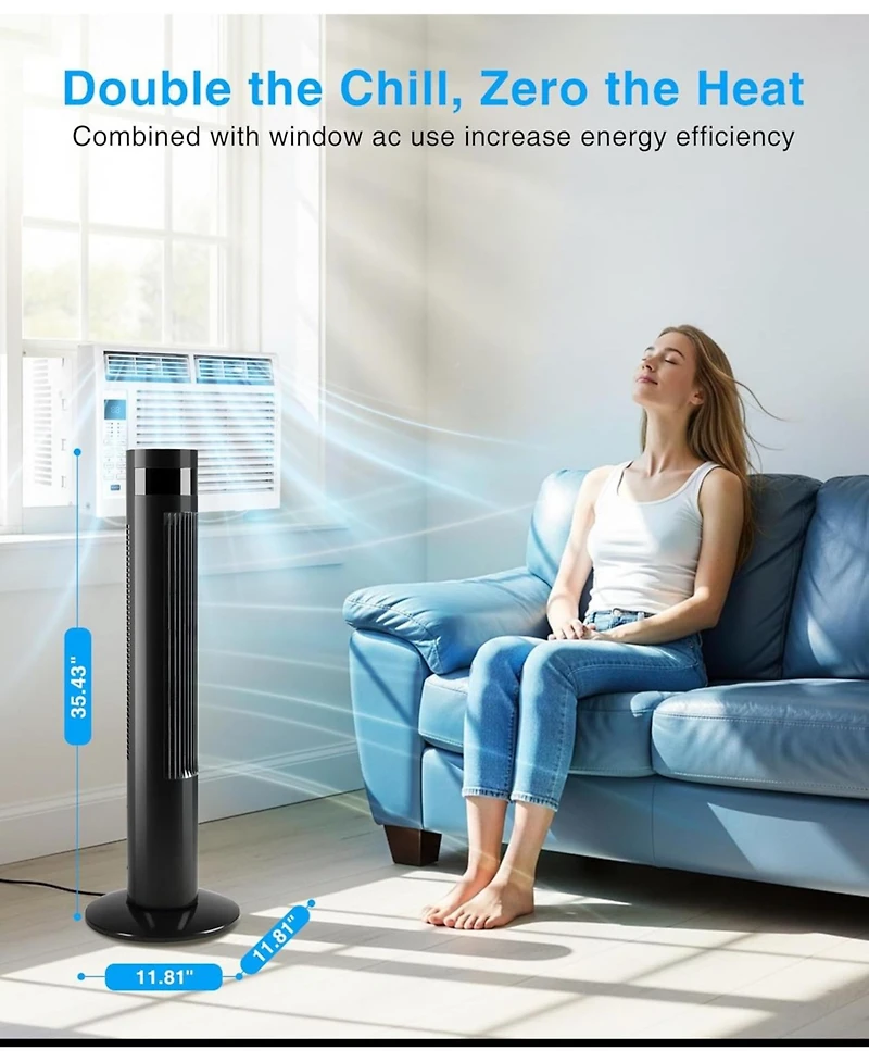 Antarctic Star Digital Oscillating Tower Fan, 3-Speed with Remote & 12H Timer