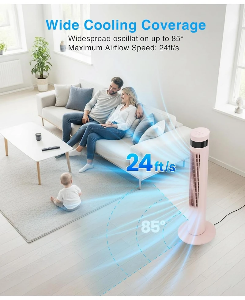Antarctic Star Digital Oscillating Tower Fan, 3-Speed with Remote & 12H Timer