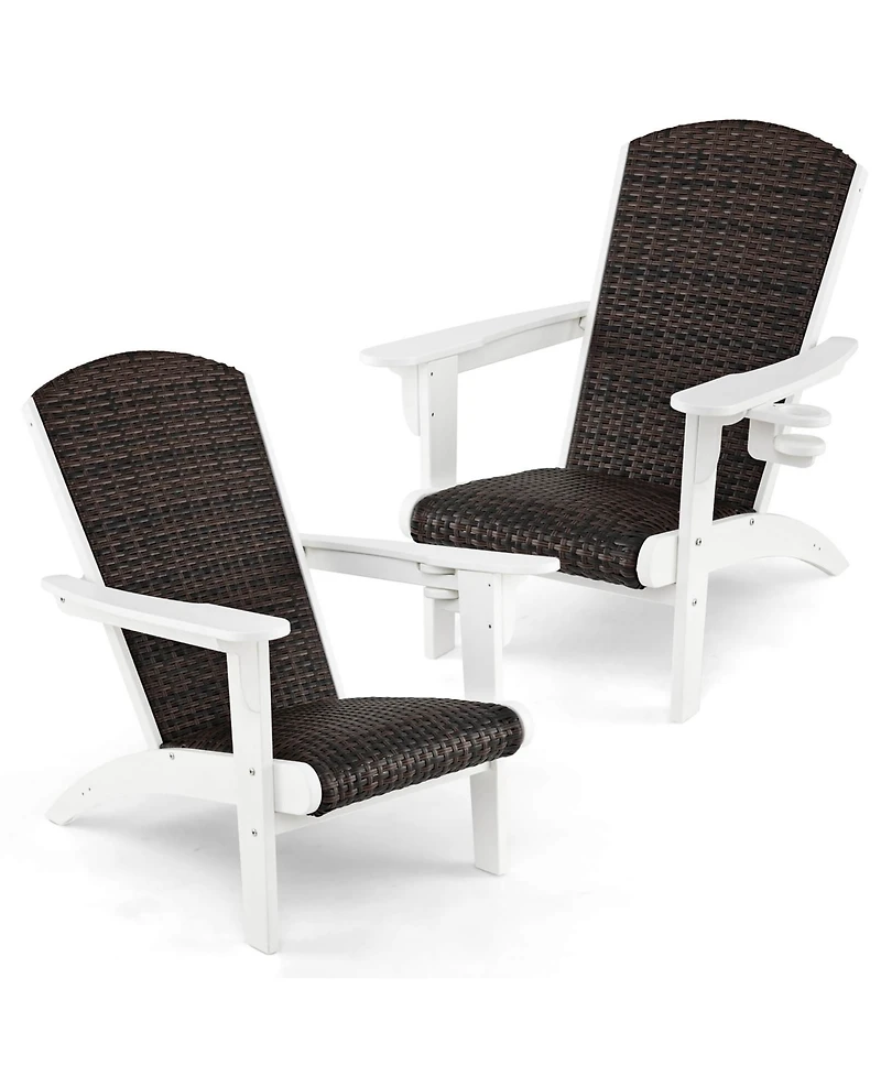 Gymax 4PCS Patio Adirondack Chair Wide Armrests & Hidden Cupholder