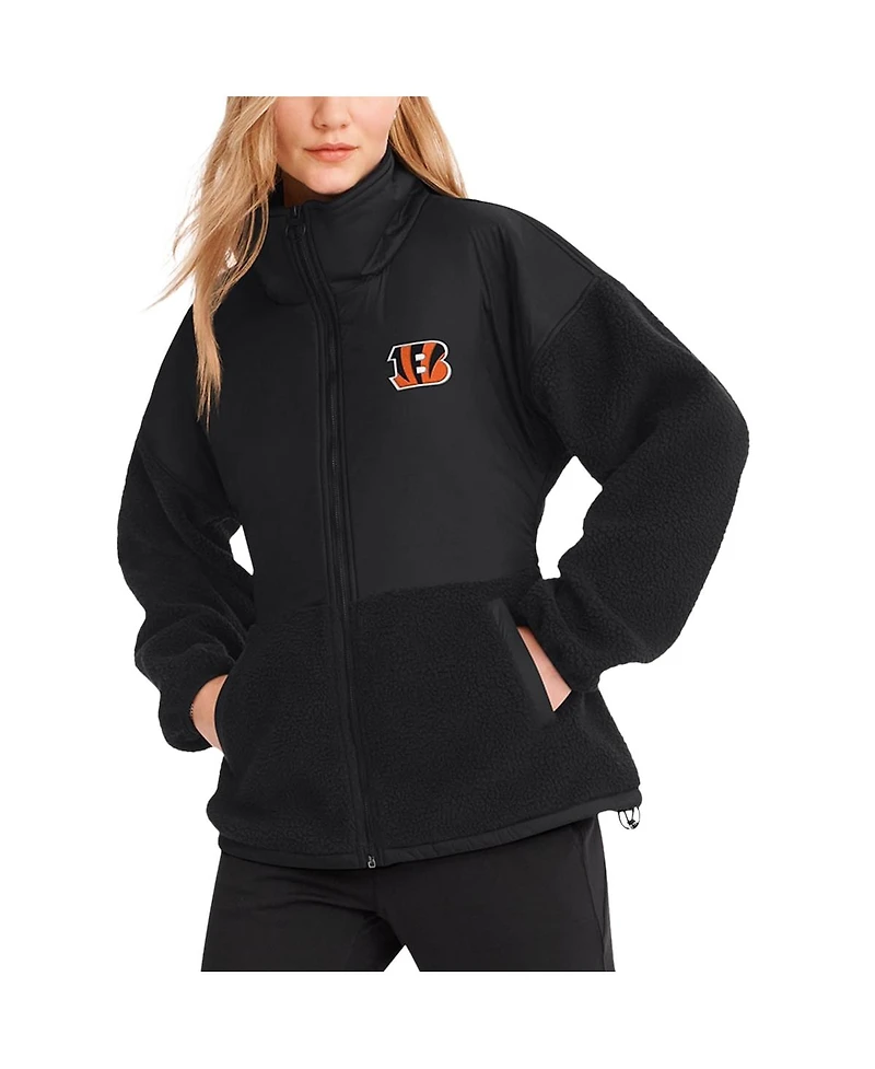 Dkny Sport Women's Black Cincinnati Bengals Drew Mixed Media Full-Zip Jacket