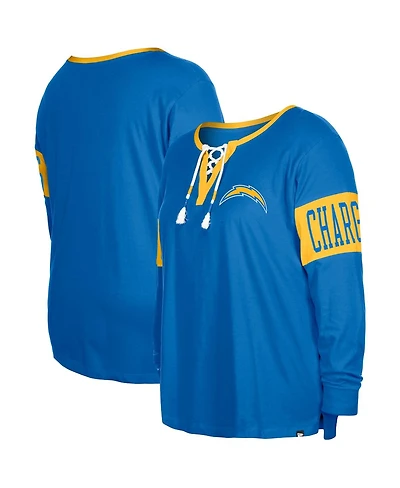 New Era Women's Powder Blue Los Angeles Chargers Plus Lace-Up Notch Neck Long Sleeve T-Shirt