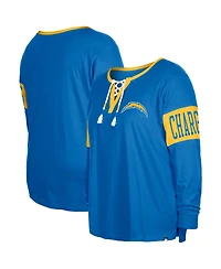 New Era Women's Powder Blue Los Angeles Chargers Plus Lace-Up Notch Neck Long Sleeve T-Shirt