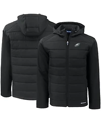 Cutter & Buck Men's Black Philadelphia Eagles Evoke PrimaLoft Hybrid Eco Softshell Full-Zip Hooded Jacket