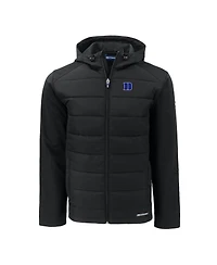 Cutter & Buck Men's Black Duke Blue Devils Evoke Hybrid Eco Softshell Full-Zip Hoodie Jacket