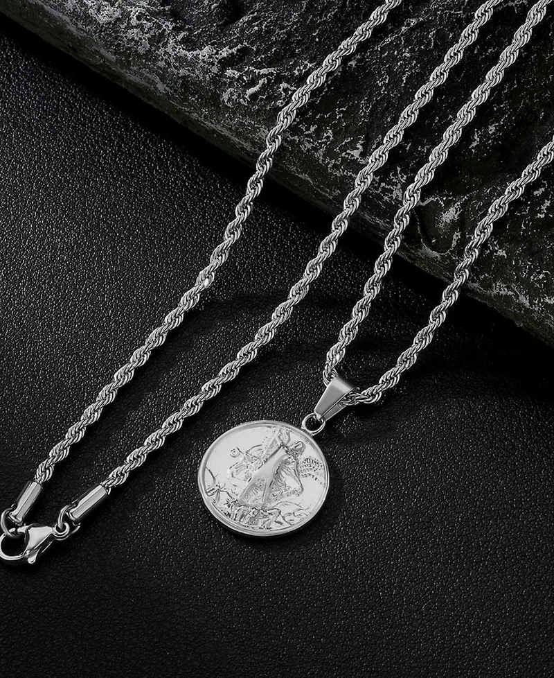 Rhona Sutton Men's Stainless Steel St. Michael Pendant Necklace