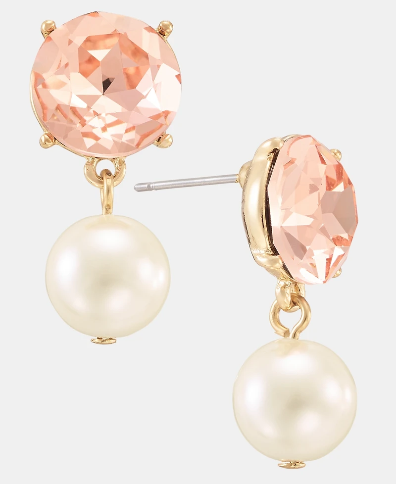 Charter Club Pink Crystal & Imitation Pearl Drop Earrings, Macy's Exclusive