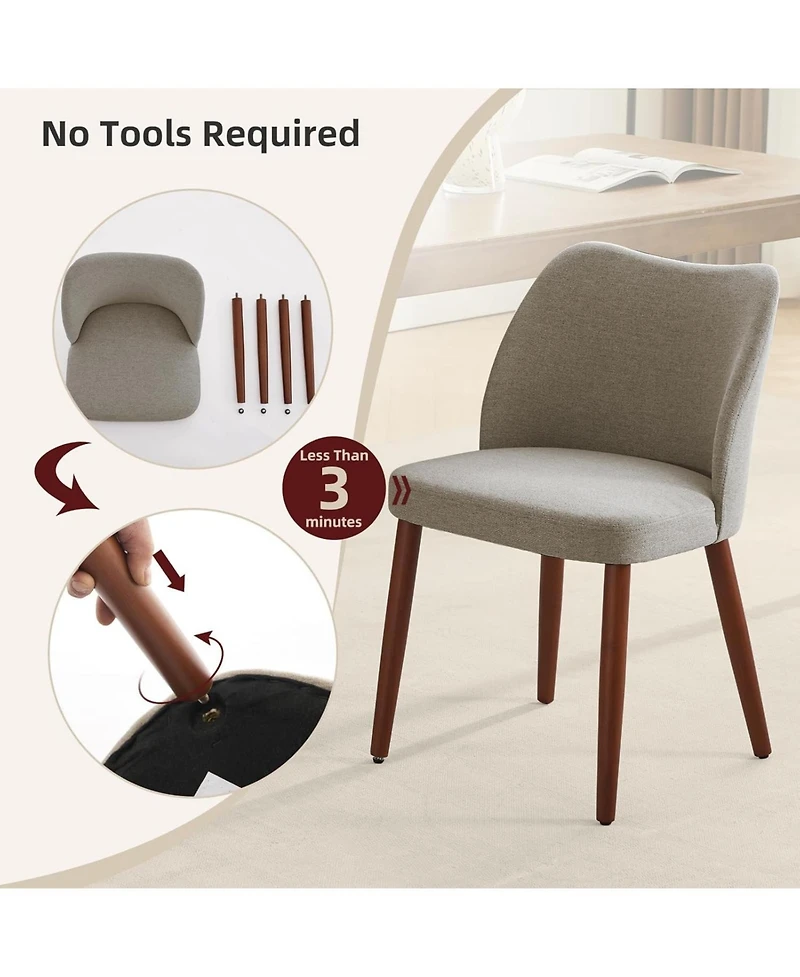 gaomon Modern Linen Dining Chairs Set of 2, Upholstered Chairs with Padded Seat and Wood Legs, Grey