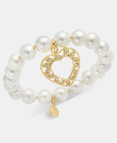 Charter Club Imitation Pearl Heart Pendant Stretch Bracelet, Macy's Exclusive