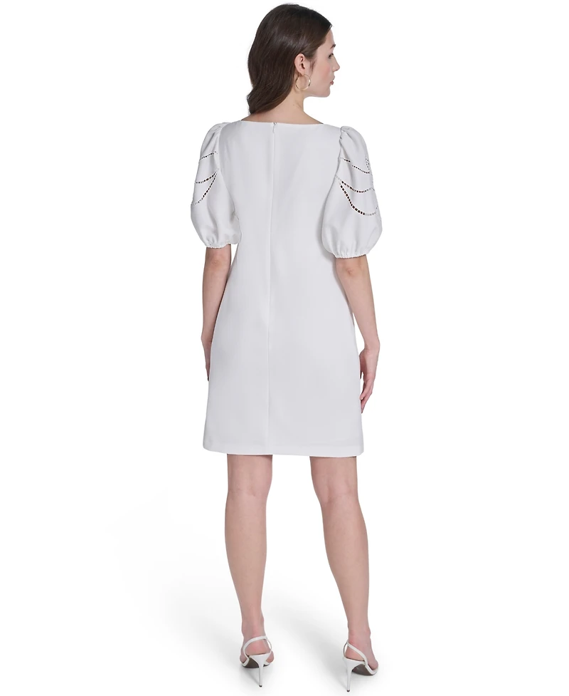 Vince Camuto Petite Embroidered Bodice Puff-Sleeve Shift Dress
