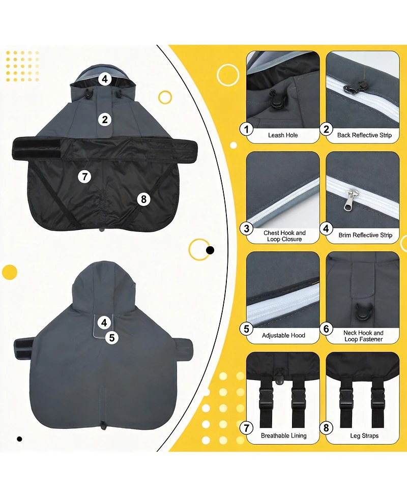 Aronkl Waterproof Windproof Dog Rain Jacket With Hood For Active Breeds