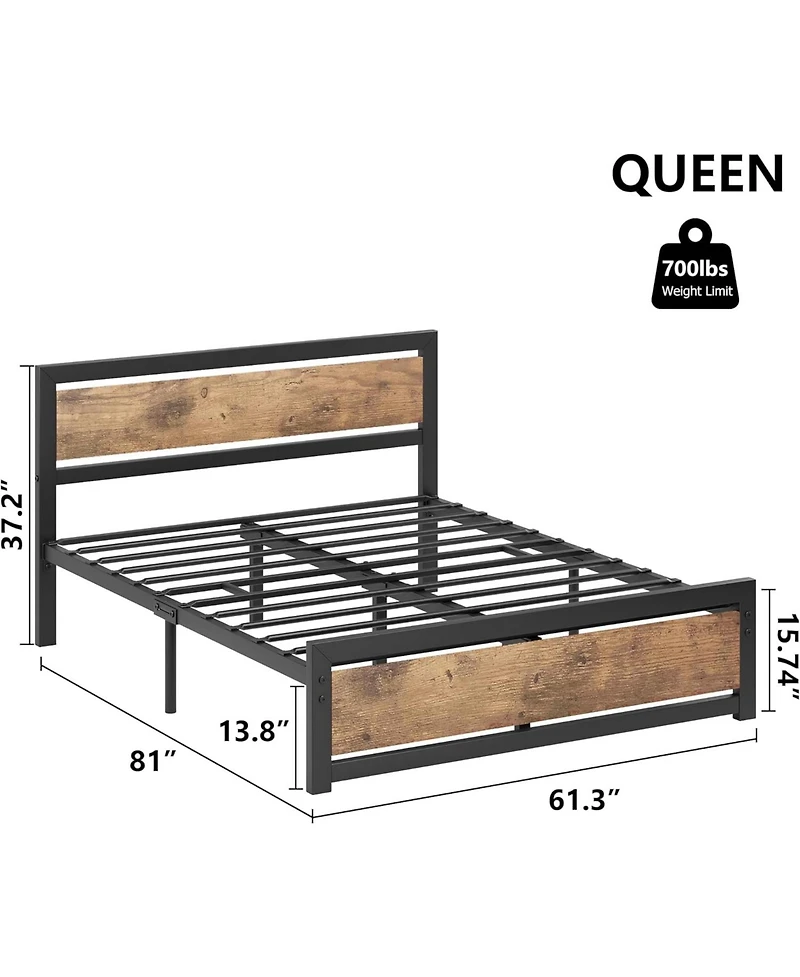 gaomon Bed Frame with Wood Headboard, Heavy Duty Slat Support.