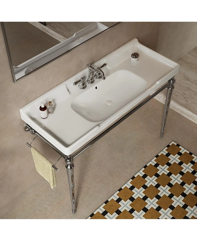 Sillysis Bathroom Console Sink with White Ceramic Vanity, Wall Mounted Basin & Gold Stainless Steel Legs, Towel Bar Included-Sillysis