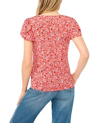 CeCe Women's V-Neck Tulip-Sleeve Printed Top