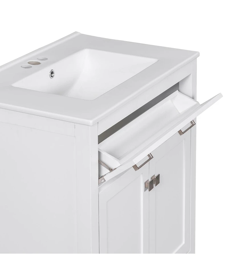 Sillysis 30" Bathroom Vanity with Ceramic Sink, Soft Close Doors & Adjustable Shelf, Modern Storage Cabinet for Small Spaces