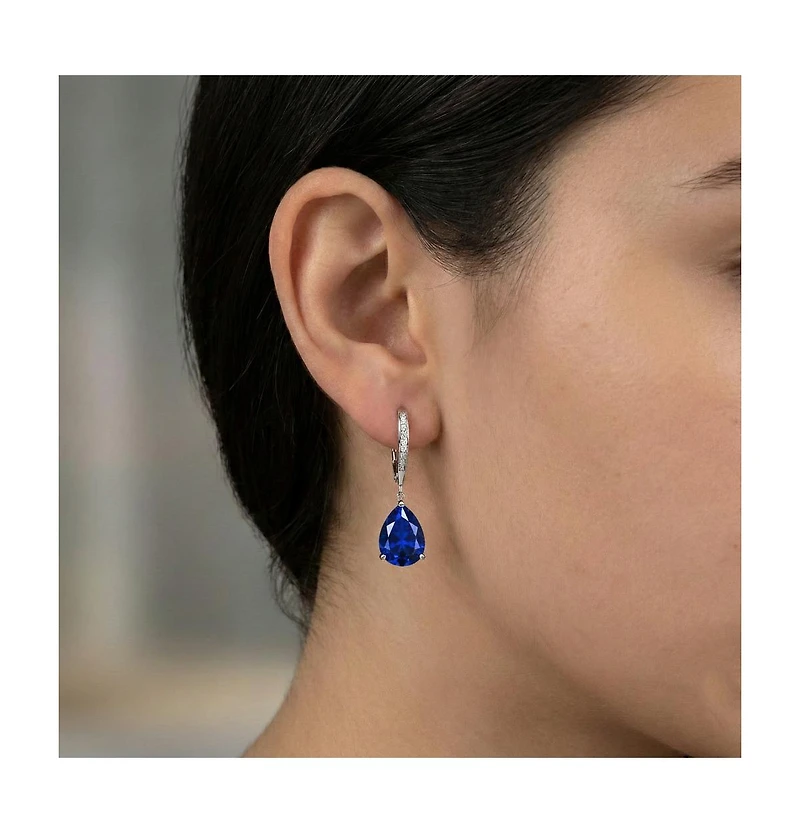 Sterling Silver Cubic Zirconia Teardrop Leaver back Earrings