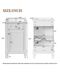 Sillysis 18" Bathroom Vanity with Sink, French Modern Freestanding Solid Wood Mdf Cabinet, Soft Close Door for Small Spaces