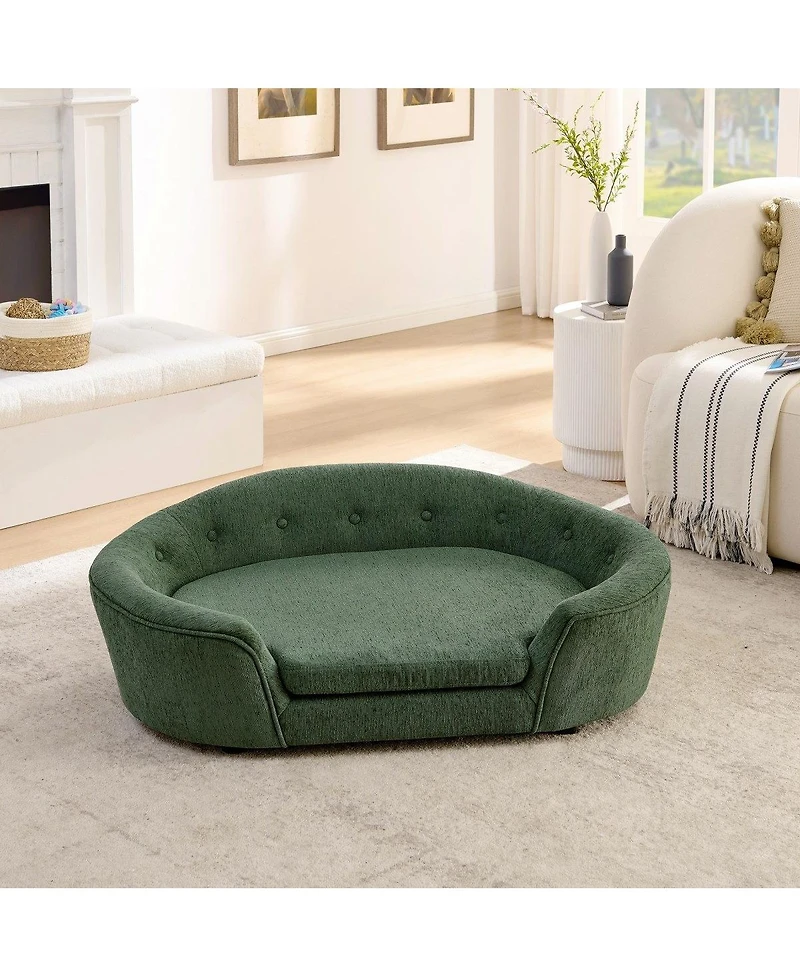 6thdruple Oversized Oval Dog Sofa Bed with Tufted Backrest