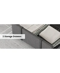 gaomon King Size Bed Frame Diamond Tufted Headboard Upholstered Platform Storage Drawer Wooden Slats Noise-Free No Box Spring