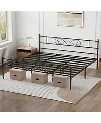 gaomon King Size Platform Bed Frame, Metal with Unique Fist Design Headboard, Under Bed Storage, No Box Spring Required, Easy Assembly Noise Free
