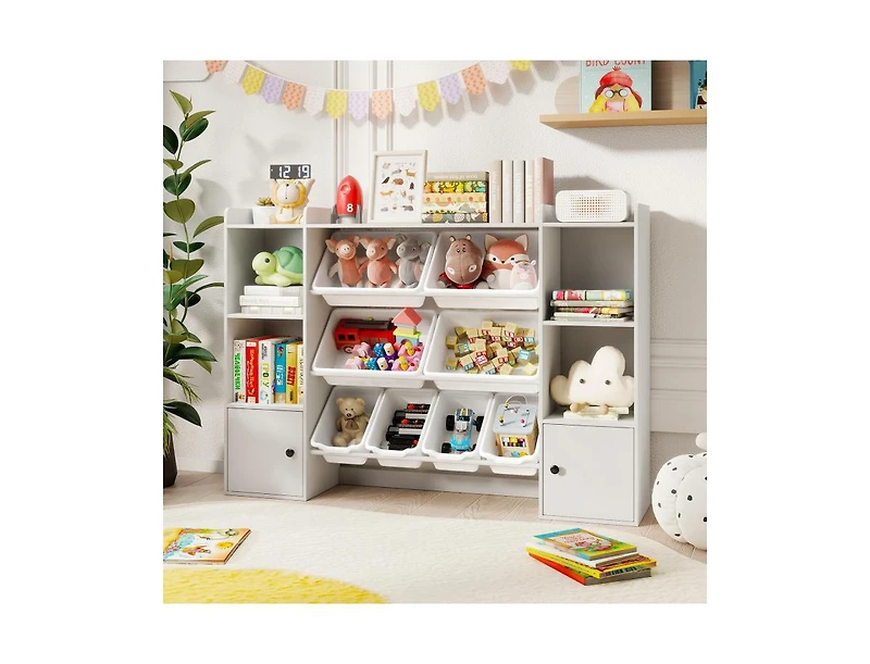 Slickblue Kids Bookshelf and Toy Storage with Open Shelves Bins
