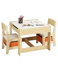 Slickblue Kids Table and 2 Chairs Set with Under Table Storage