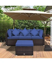 Costway 4PCS Patio Rattan Wicker Furniture Set Cushioned Sofa Ottoman Garden Deck