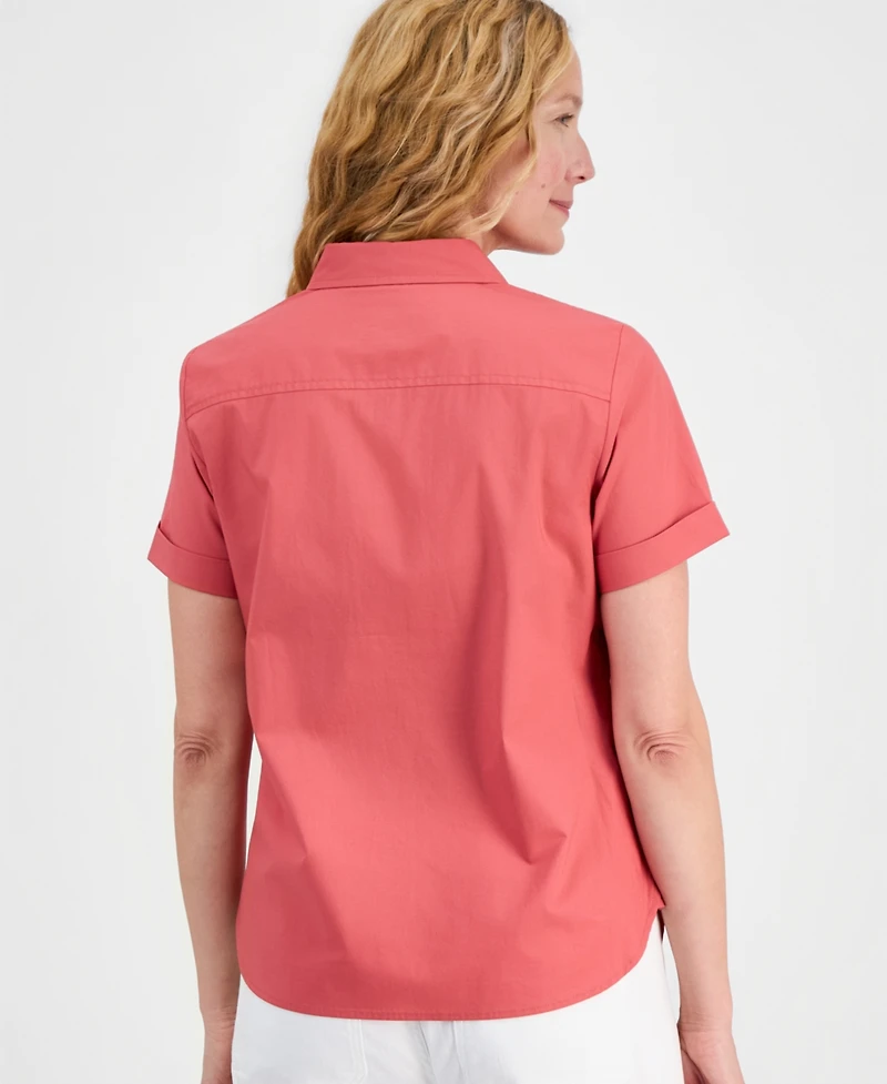 Nautica Women's Cotton Solid Short-Sleeve Camp Shirt