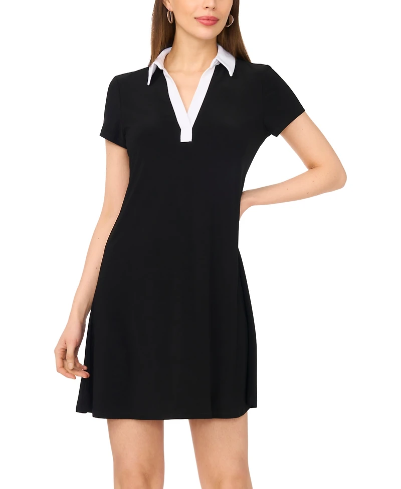 Msk Petite Spread-Collar Short-Sleeve Shift Dress