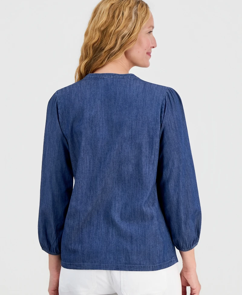 Nautica Women's Chambray Pintuck Popover Blouse