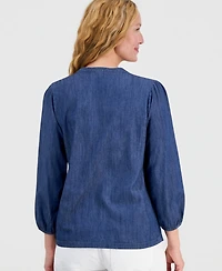 Nautica Women's Chambray Pintuck Popover Blouse