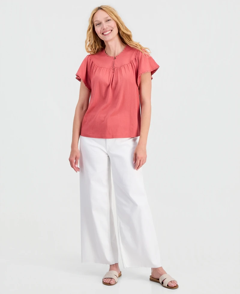 Nautica Women's Flutter-Sleeve Crewneck Tee