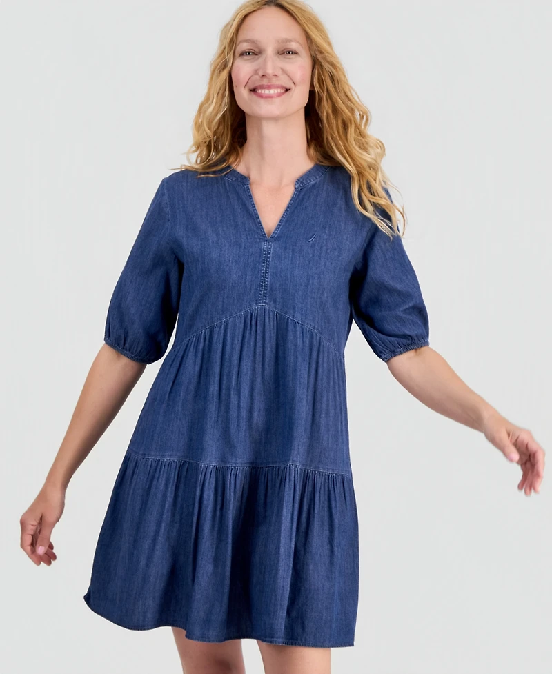 Nautica Women's Tiered Chambray A-Line Dress