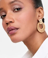 I.n.c. International Concepts Raffia-Wrapped Drop Hoop Earrings, Macy's Exclusive