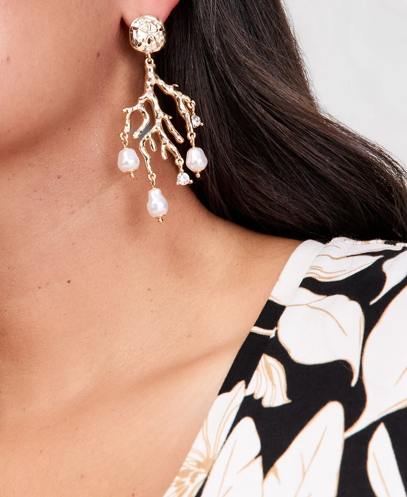 I.n.c. International Concepts Pave & Imitation Pearl Coral Statement Earrings, Macy's Exclusive