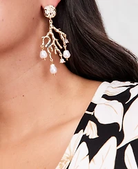 I.n.c. International Concepts Pave & Imitation Pearl Coral Statement Earrings, Macy's Exclusive