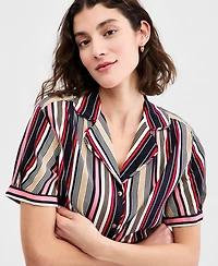 Nautica Women's Striped Puff-Sleeve Camp Shirt