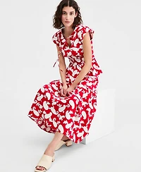 Nautica Women's Bubble-Sleeve Paisley-Print Peplum Top
