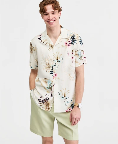Club Room Men's Printed Silk-Blend Short Sleeve Shirt, Macy's Exclusive - Print