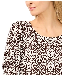 CeCe Women's Crew Neck Short-Sleeve Shirred Blouse