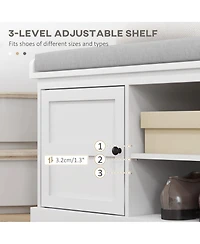 Homcom Storage Shoe Bench with Cushion, 2 Cabinets for Entryway, White