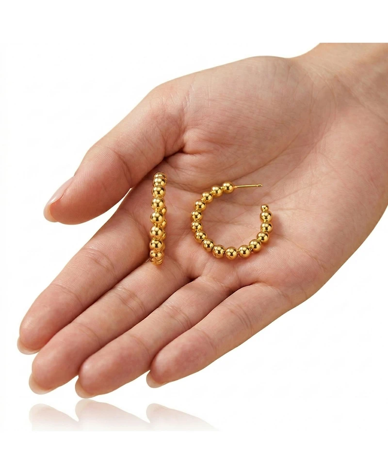 14K Gold Plated Bead Open Hoop Earrings