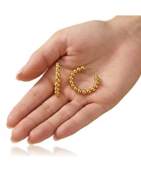 14K Gold Plated Bead Open Hoop Earrings