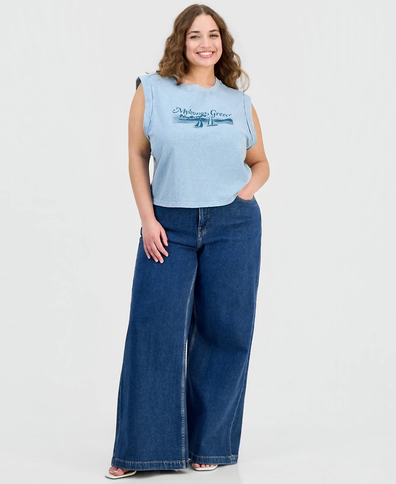 And Now This Trendy Plus Cotton Graphic-Print Muscle T-Shirt, Macy's Exclusive