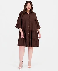 Anne Klein Plus Stand-Collar Tiered Cotton Shirtdress