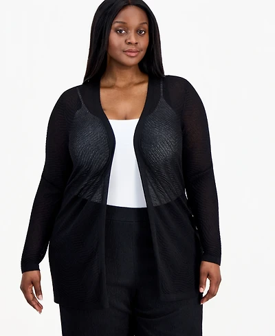 Anne Klein Plus Semi-Sheer Textured-Pattern Cardigan