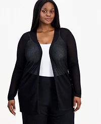 Anne Klein Plus Semi-Sheer Textured-Pattern Cardigan