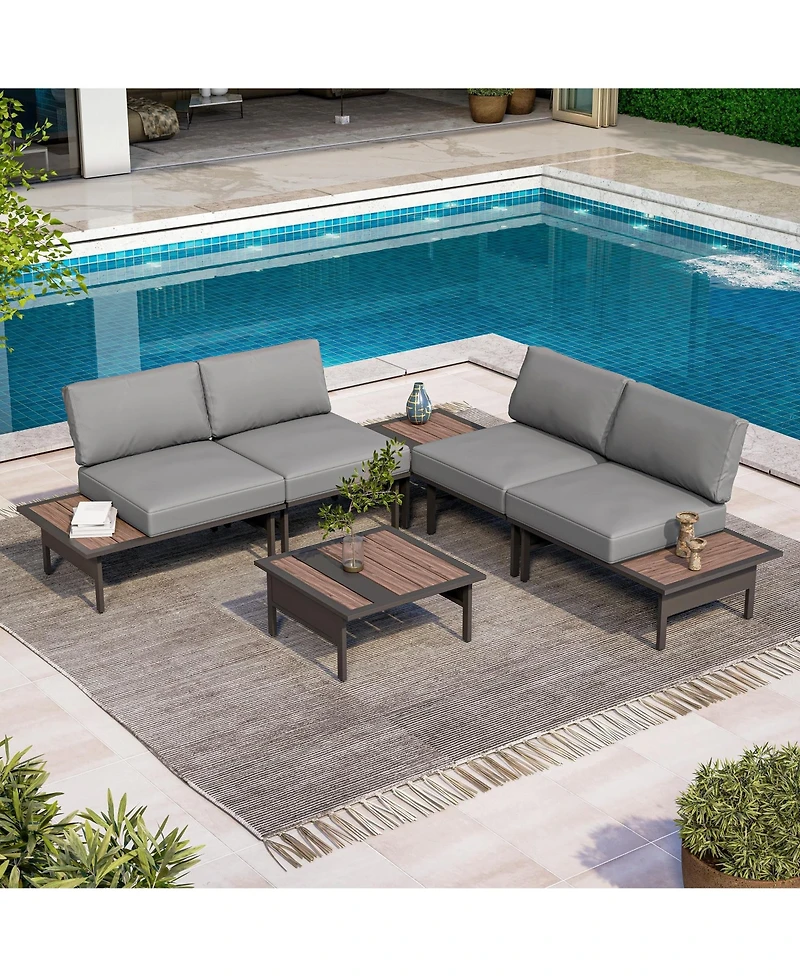 Decksplore 6 Piece Outdoor Wicker Patio Set Rattan Conversation Furniture Dining Table for Poolside