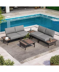 Decksplore 6 Piece Outdoor Wicker Patio Set Rattan Conversation Furniture Dining Table for Poolside