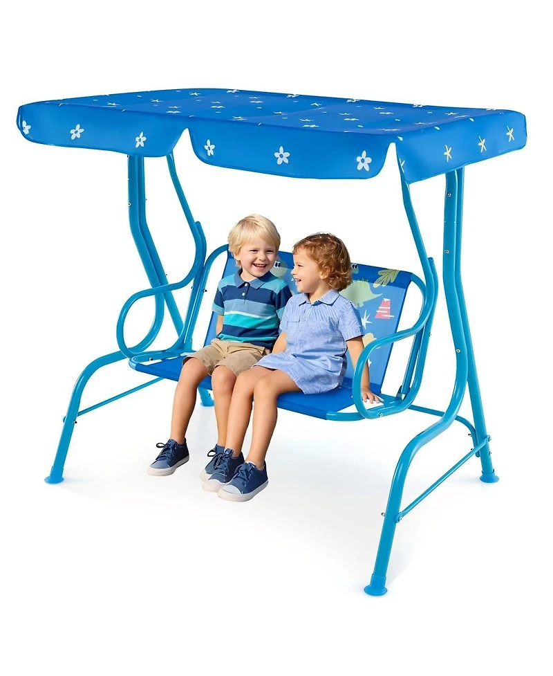 Hongge 2 Seaters Kids Patio Swing with Metal Stand and Adjustable Canopy