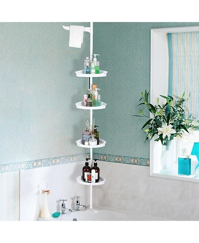 Homfan Corner Shower Caddy Tension Pole,102"-122" Height, Rust Proof No Drilling Bathroom Organizer with Adjustable Trays